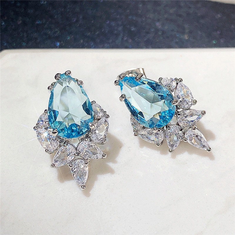 LALA.ต่างหูเพทาย รูปหยดน้ํา ประดับเพชร สีชมพู สําหรับผู้หญิง