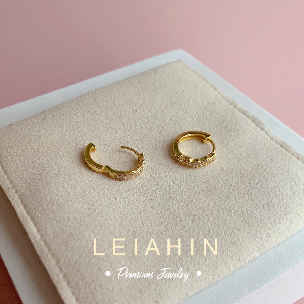 LEIAHIN ต่างหูชุบทอง 18k ประดับเพทาย เครื่องประดับแฟชั่น สไตล์เกาหลี มินิมอล สําหรับผู้หญิง
