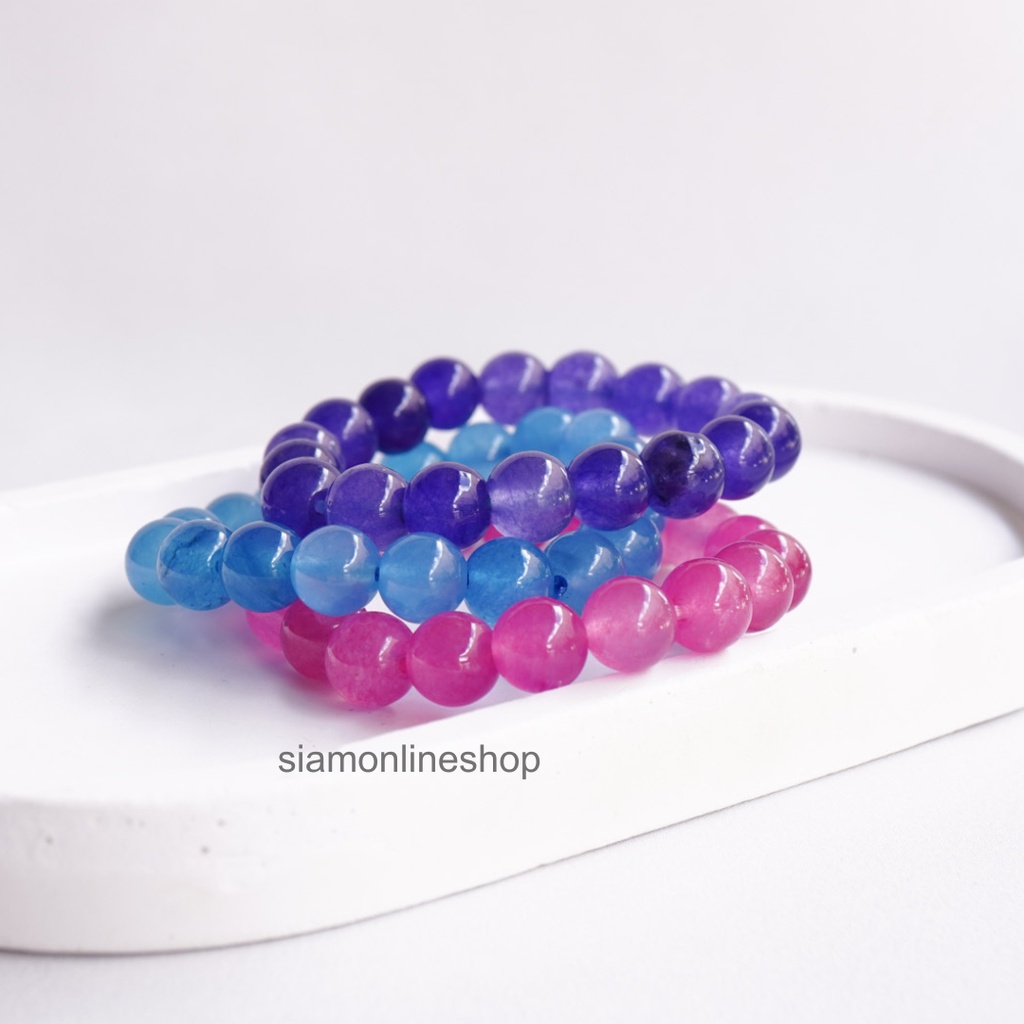LUCKYSTONE รวมแบบ หินสีนำโชค ขนาด 10 มม. (เลือกสีได้) สร้อยข้อมือหินแท้ by siamonlineshop
