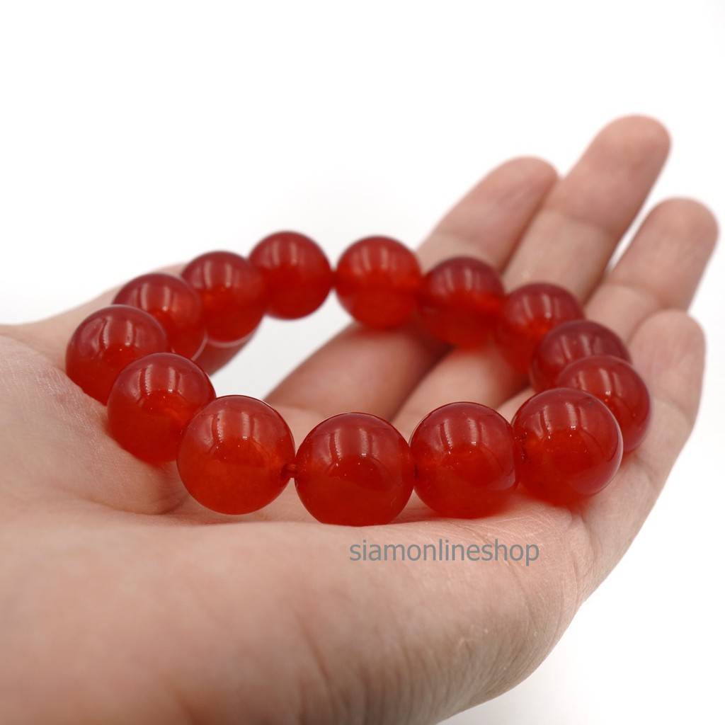 LUCKYSTONE หินสีนำโชค สร้อยข้อมือหินแท้ โทนสีแดงสด ขนาด 12 มม. by siamonlineshop