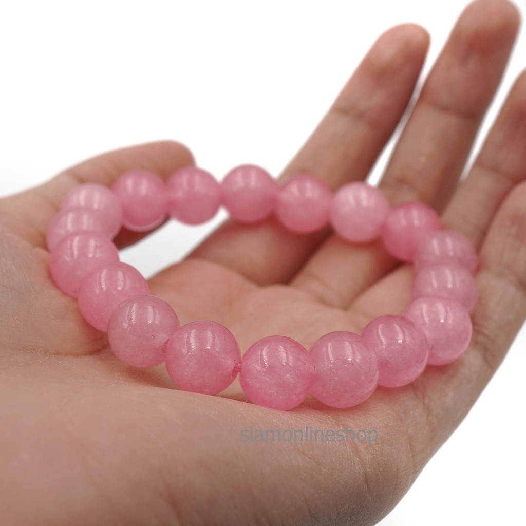 LUCKYSTONE หินสีนำโชค สีชมพูโรสควอตซ์ ขนาด 10 มม. สร้อยข้อมือหินแท้ by siamonlineshop