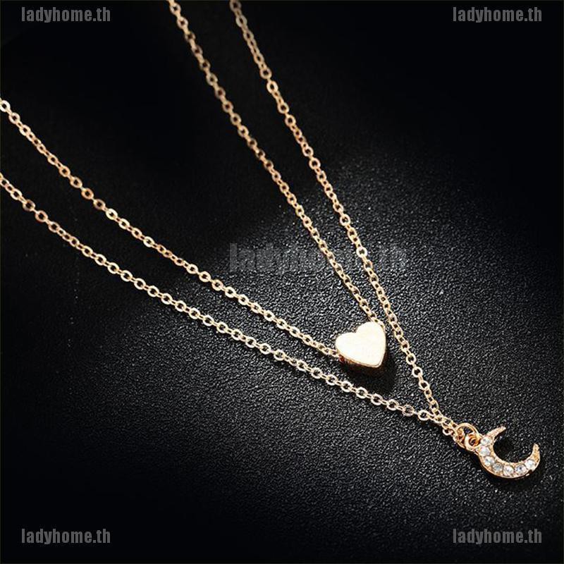 Ladyhome& ผู้หญิง หลายชั้น หัวใจ ดวงจันทร์ จี้ โช้กเกอร์ สร้อยคอ เครื่องประดับ
