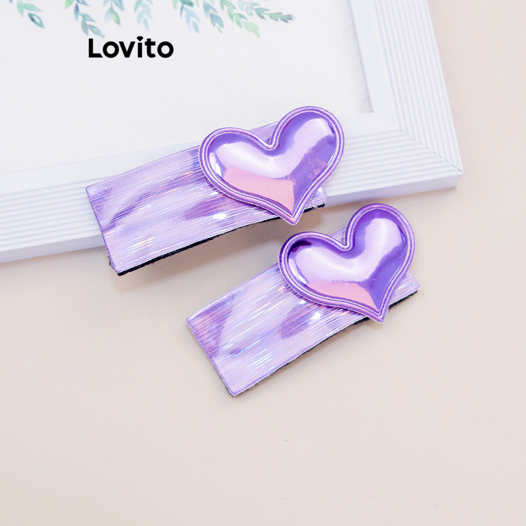 Lovito กิ๊บติดผมผู้หญิง ทรงสี่เหลี่ยม รูปหัวใจ สีมาการอง สไตล์ลำลอง LCS06557 8 ชิ้น