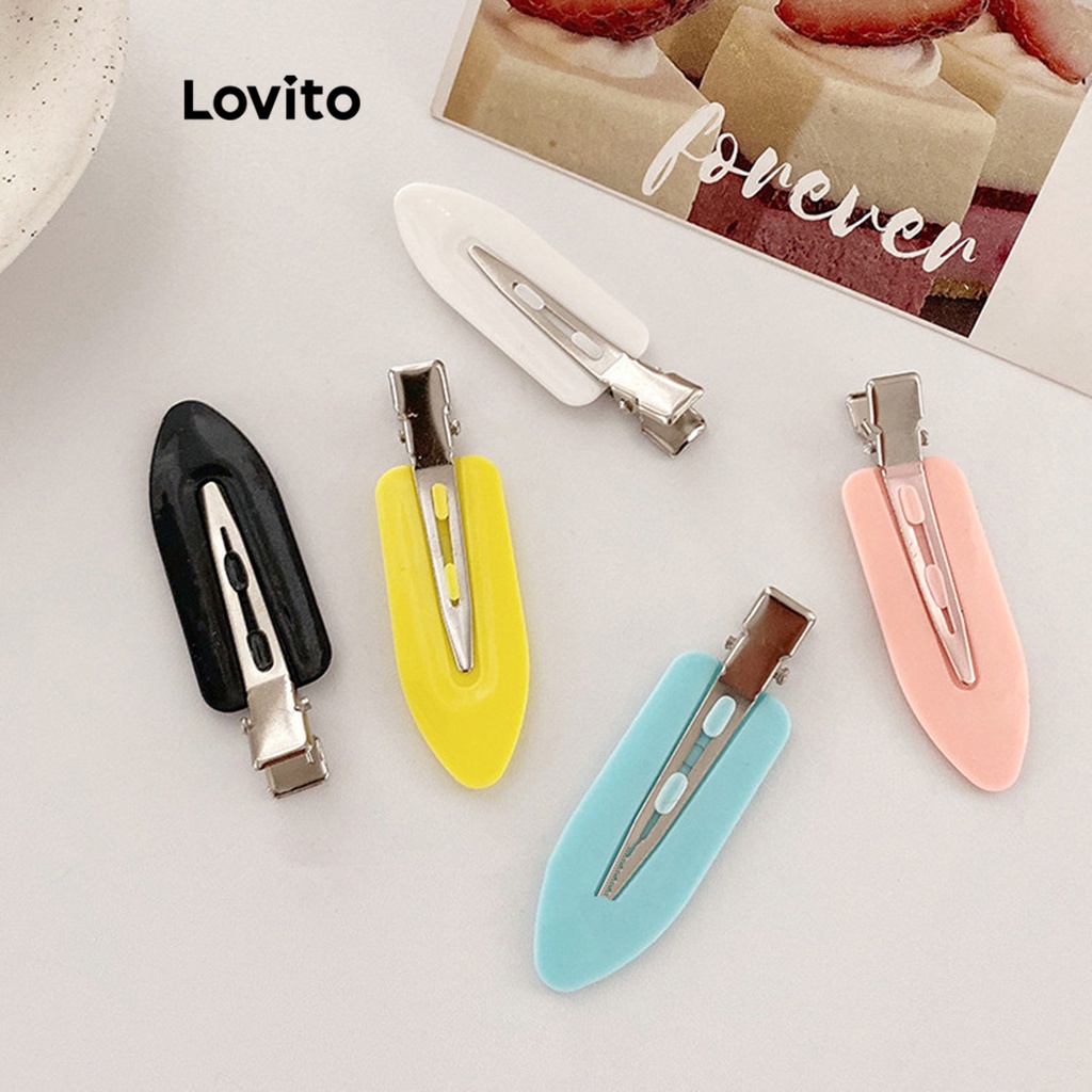 Lovito กิ๊บติดผมผู้หญิง โลหะ สีพื้น สไตล์ลำลอง L63AD096 (ขาว/ชมพู/ดำ)