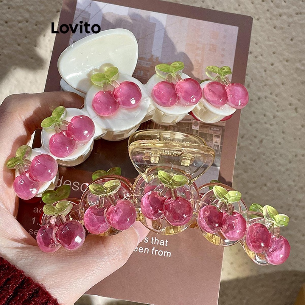 Lovito คลิปหนีบผมผู้หญิง ลายผักและผลไม้ สไตล์น่ารัก LFA08069 (หลายสี/สีออฟไวท์)