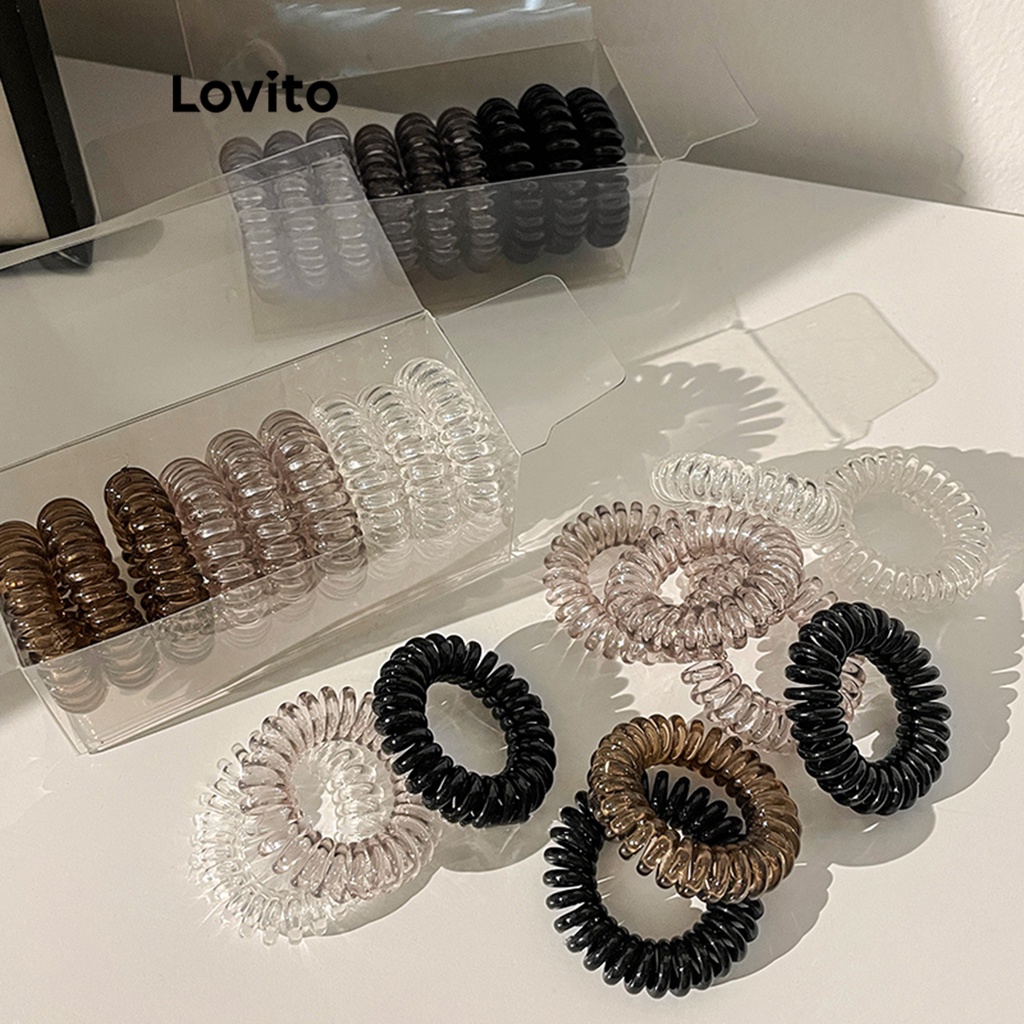 Lovito ยางรัดผมลำลอง เบสิก แบบยืดหยุ่นสูง สีพื้น 9 ชิ้น สำหรับผู้หญิง L57AD034 (หลากสี/น้ำตาล/ชมพู/ดำ)