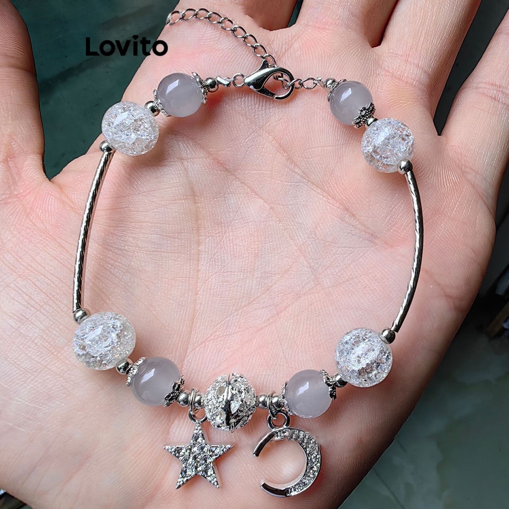 Lovito สร้อยข้อมือ พลอยเทียม รูปดาว ธรรมดา ลําลอง สําหรับผู้หญิง LFA06110 (สีเงิน)