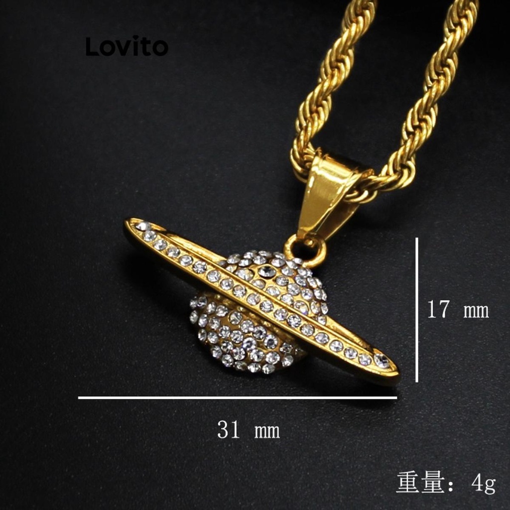 Lovito สร้อยคอผู้หญิง แต่งจี้ดาวเคราะห์ ประดับพลอยเทียม สไตล์หรูหรา LCS05148