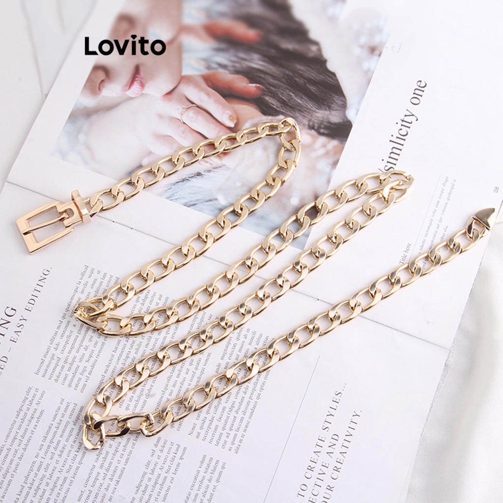 Lovito เข็มขัด ทรงเบสิก สีพื้น สไตล์ลำลอง สำหรับผู้หญิง L69AD046 (สีทอง)