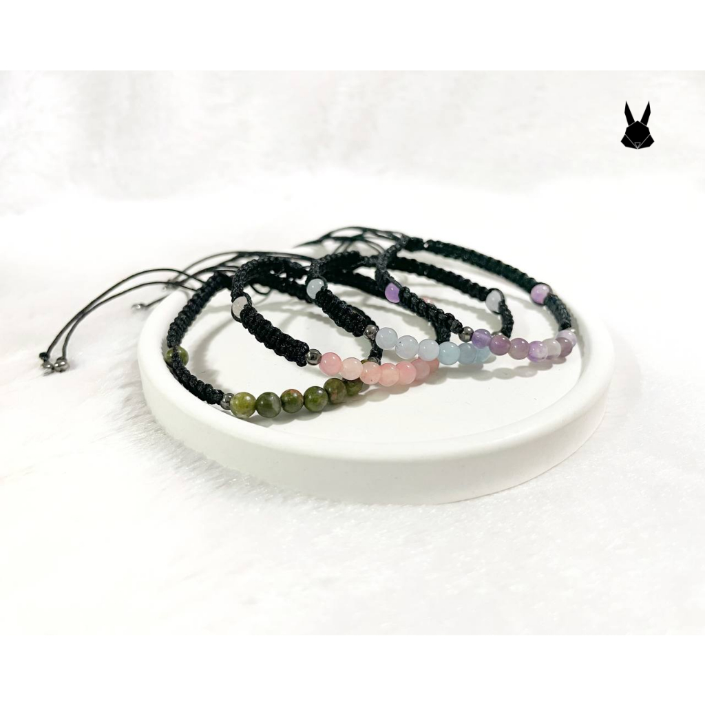 Lucky Stone  กำไลข้อมือหินมงคลแท้ 3 mm มินิมอล เชือกถักอย่างดี สำหรับสายมู การงาน การเงิน ความรัก ฝ