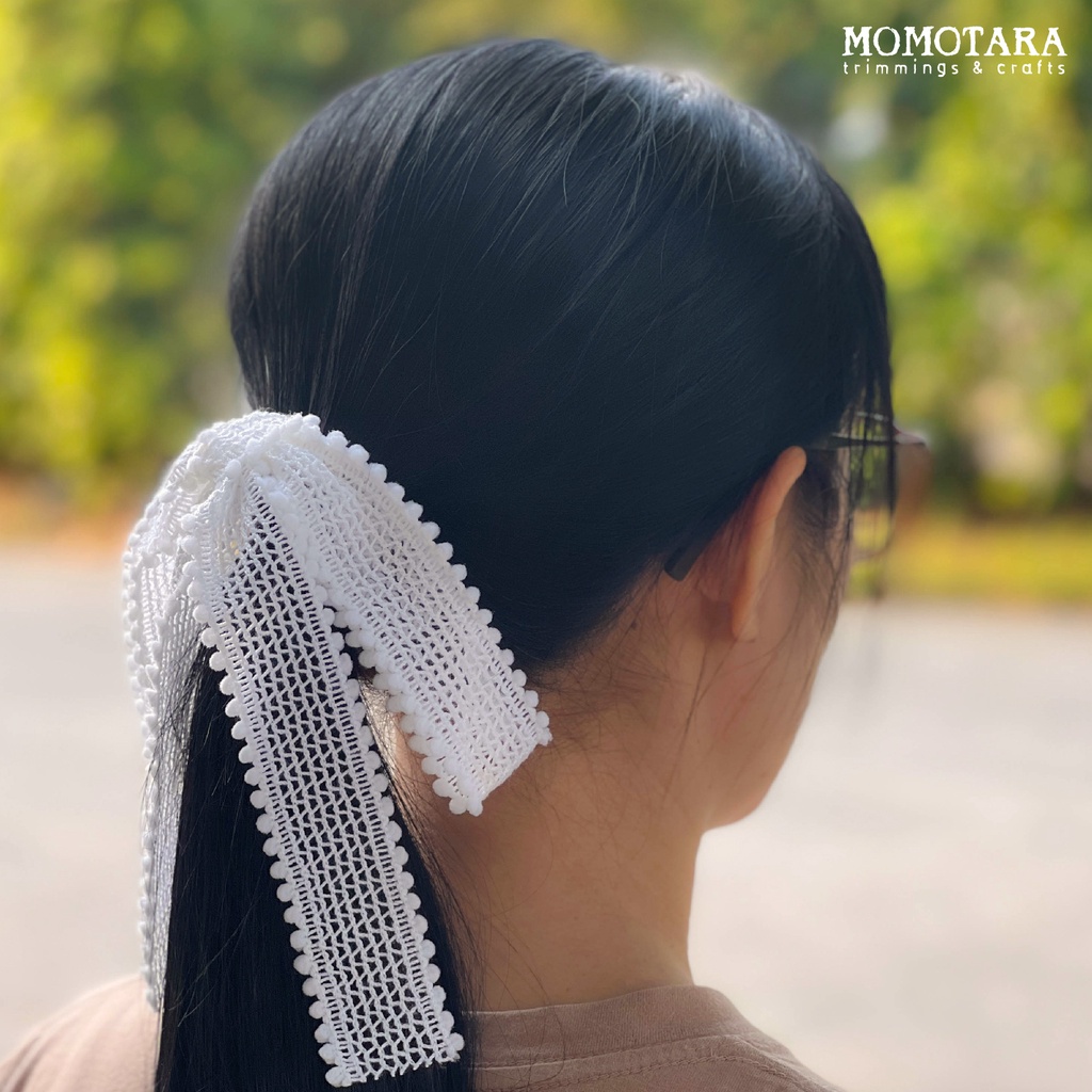 MOMOTARA ริบบิ้นผูกผม โบว์ผูกผม ริบบิ้นลูกไม้ ลูกไม้ตกแต่ง ผ้าผูกผม คละสี ขนาด 3 CM