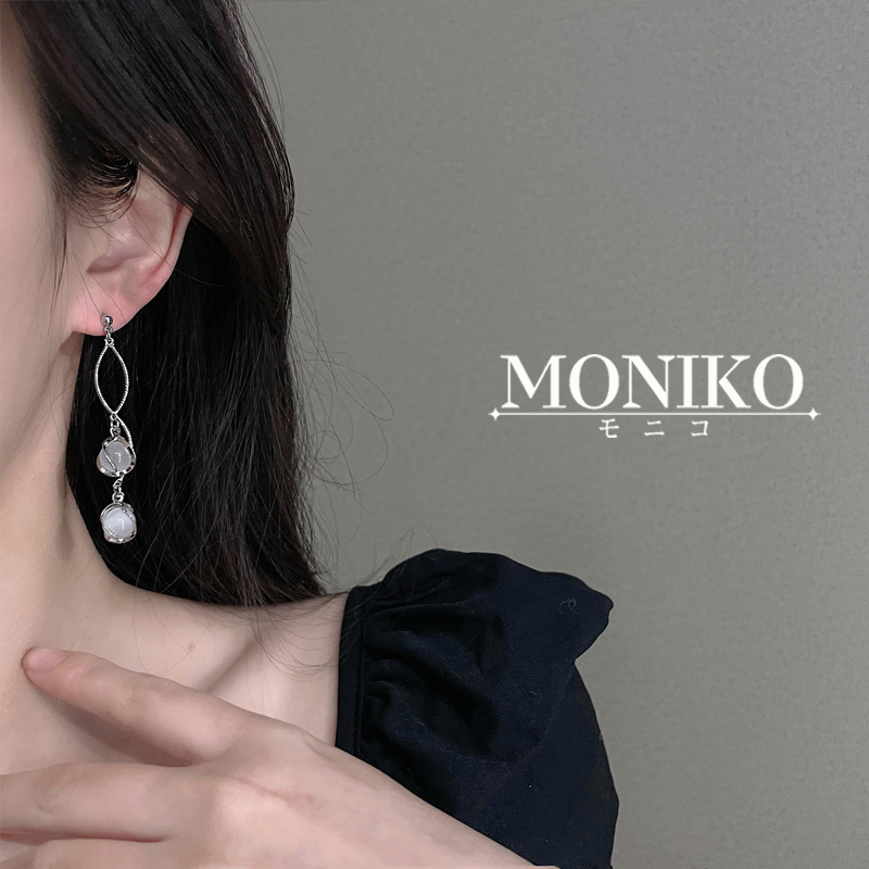MONIKO ต่างหูเข็มเงิน 925 ประดับพู่ยาว โอปอล หรูหรา เครื่องประดับ สําหรับผู้หญิง