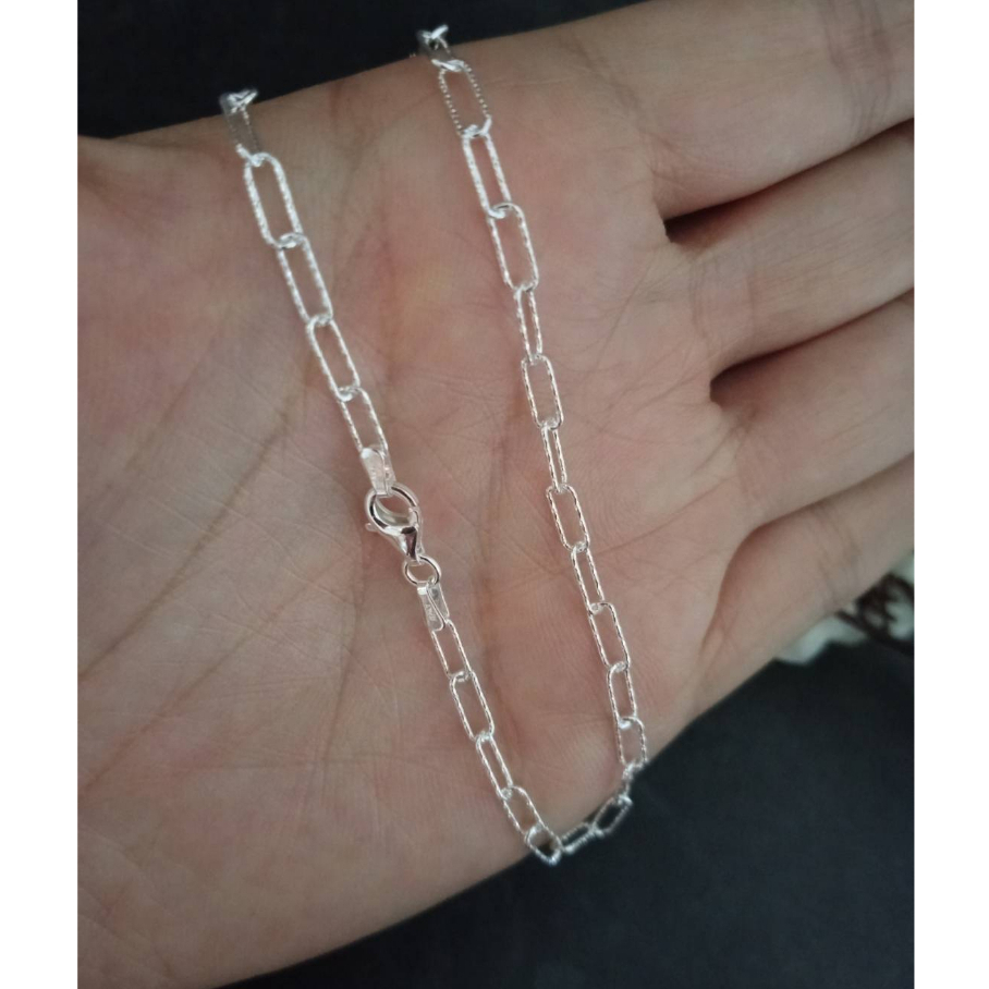 MT สร้อยคอเงินแท้ ลายเปเปอร์คลิป (คลิปหนีบกระดาษ) งานอิตาลี ยาว 18 นิ้ว Paper Clip Chain (sc099-18) MT Jewelry มณีธารา