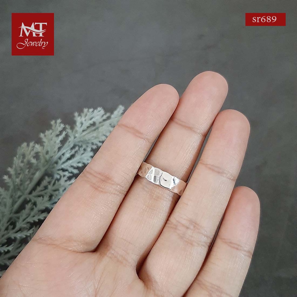 MT แหวนเงินแท้ แบบทุบลาย ค้อนทุบ ไซส์: 57 Sterling Silver Ring (sr689) MT Jewelry มณีธารา
