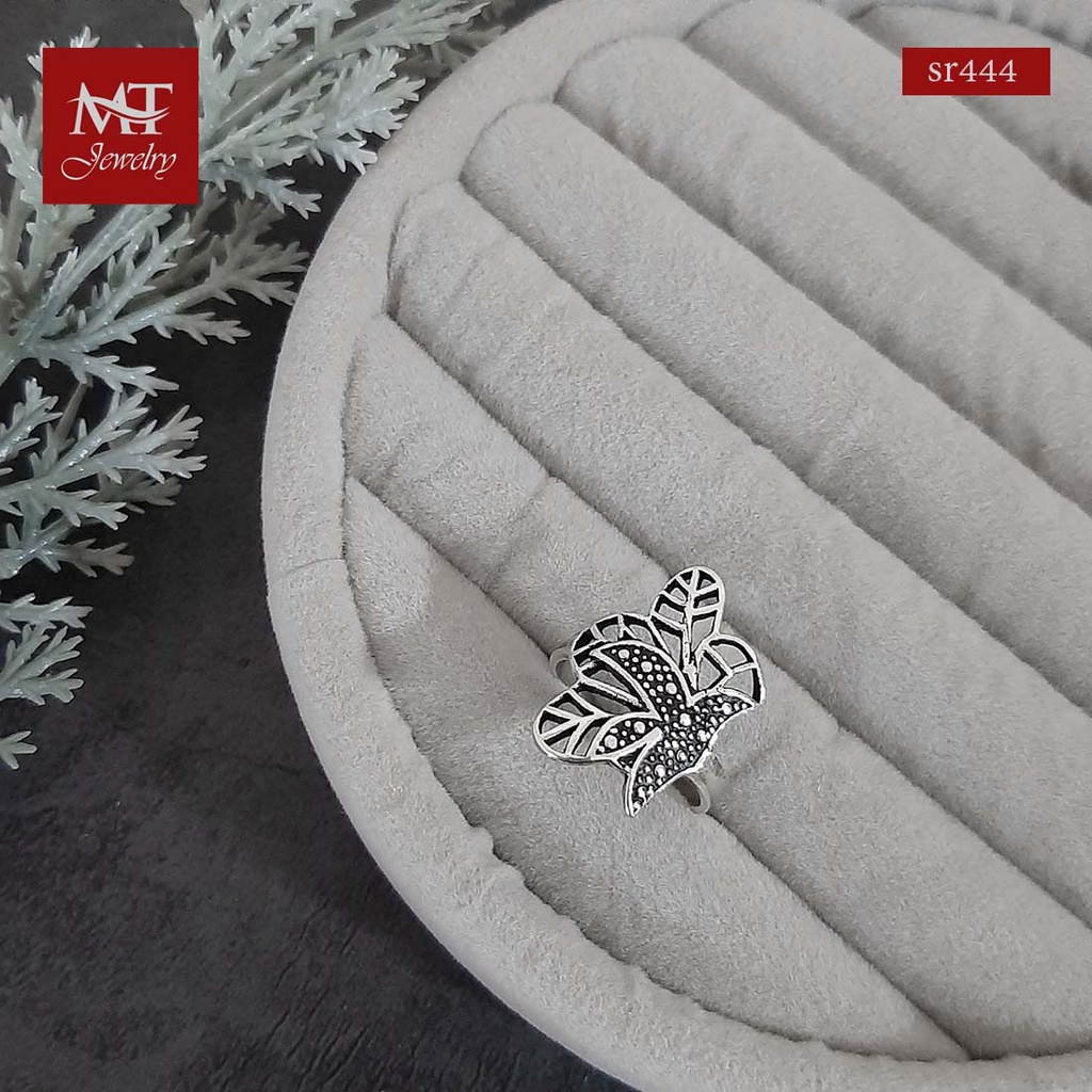 MT แหวนเงินแท้ ใบไม้ งานรมดำ ไซส์: 54, 56, 59, 60 Sterling Silver Ring (sr444) MT Jewelry มณีธารา