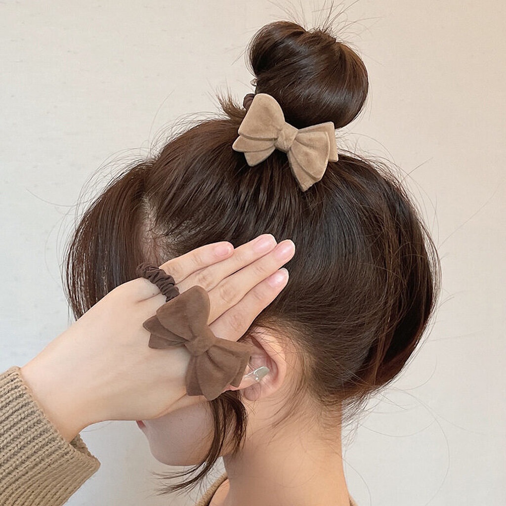 MYPINK  ยางรัดผม สีน้ำตาล โบว์ หัวใจ สีสุภาพ ไม่กินผม