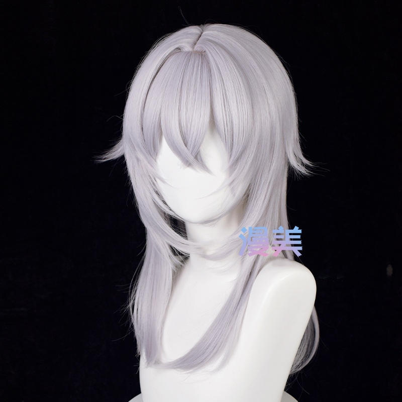 Manmei Game FF14 Themis Cosplay Wig Final Fantasy XIV 52cm Long Silver Grey Wig Heat Resistant Synthetic Wigs