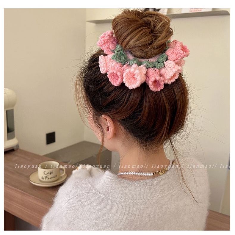 Milyfashion ยางรัดผม แบบถักมือ ลายดอกไม้ ลิลลี่ แฟชั่น ระดับไฮเอนด์ เครื่องประดับผม