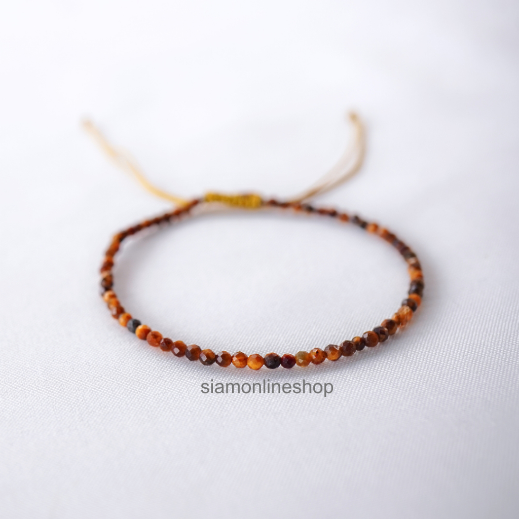 Minimalist bracelet - Faceted Tigereye stone หินไทเกอร์อายแบบเหลี่ยม ขนาด 2,3 มม. สร้อยข้อมือ เชือกถัก by siamonlineshop