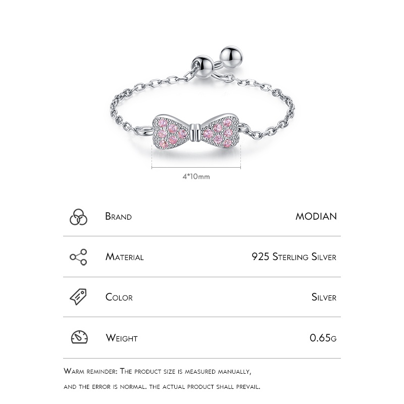 Modian แท้ แหวนเงินแท้ 925 ประดับโบว์น่ารัก ปรับขนาดได้ เครื่องประดับแฟชั่น สําหรับผู้หญิง