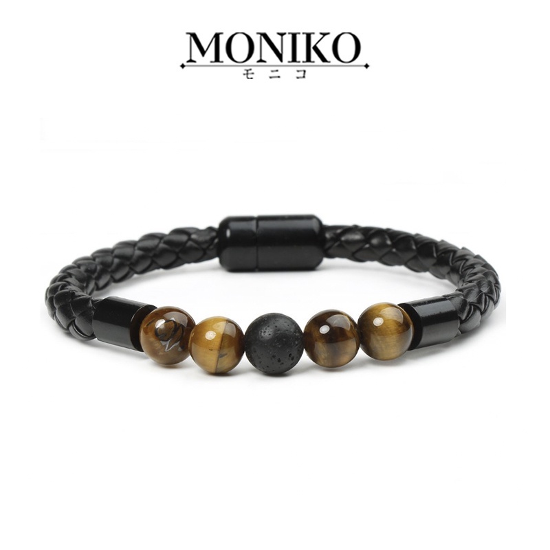 Moniko การออกแบบดั้งเดิม สร้อยข้อมือไทเกอร์อายเชือกสีดำ กำไลแฟชั่นผู้หญิงผู้ชาย