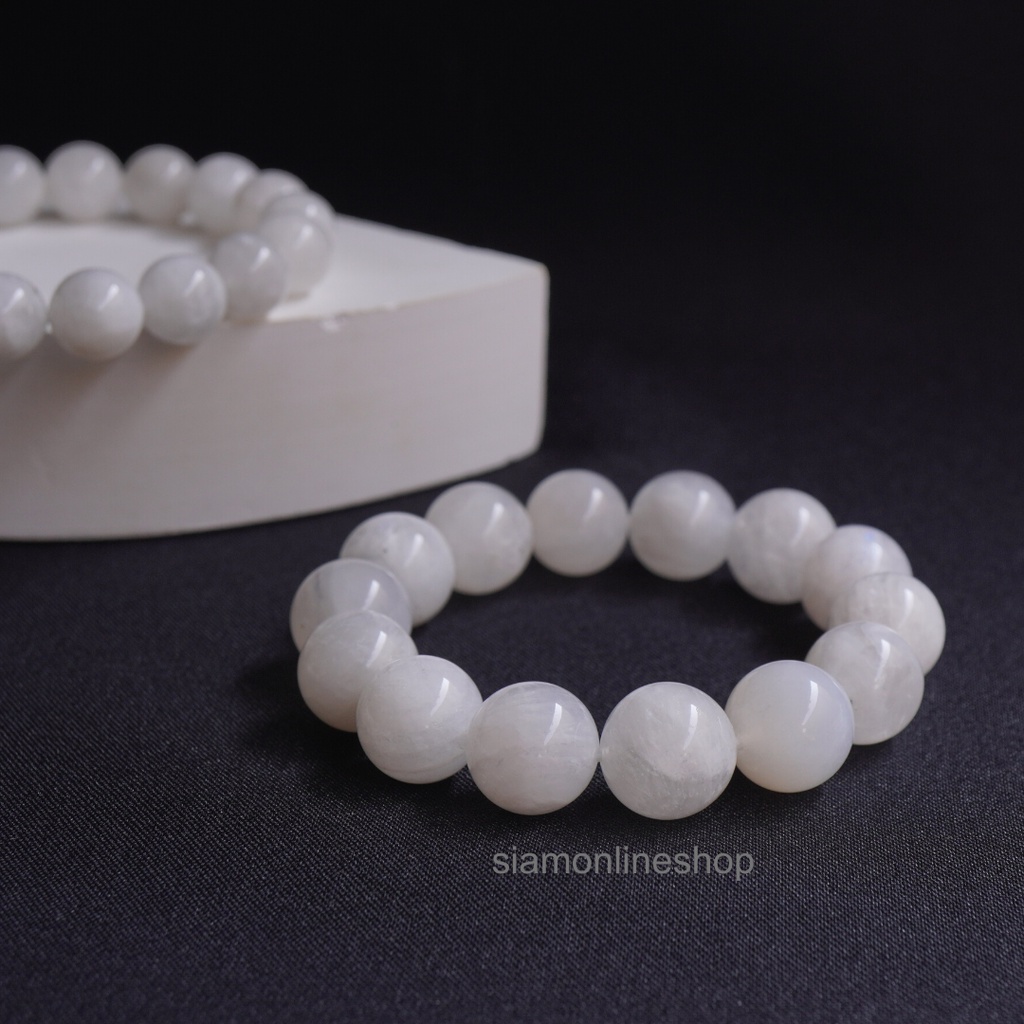 Moonstone หินมูนสโตน เกรดพรีเมี่ยม เลือกขนาดเม็ดหินได้ (6-12 มม.) สร้อยข้อมือหินแท้ by siamonlineshop