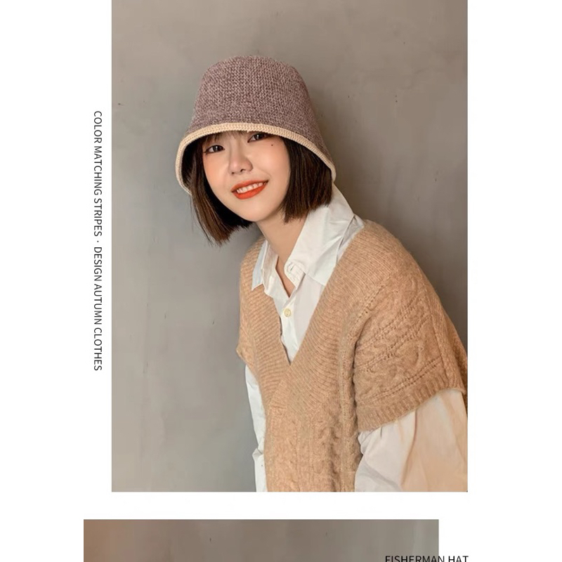 New# bucket หมวกเย็บสไตล์เกาหลีแบบใหม่（底纹）