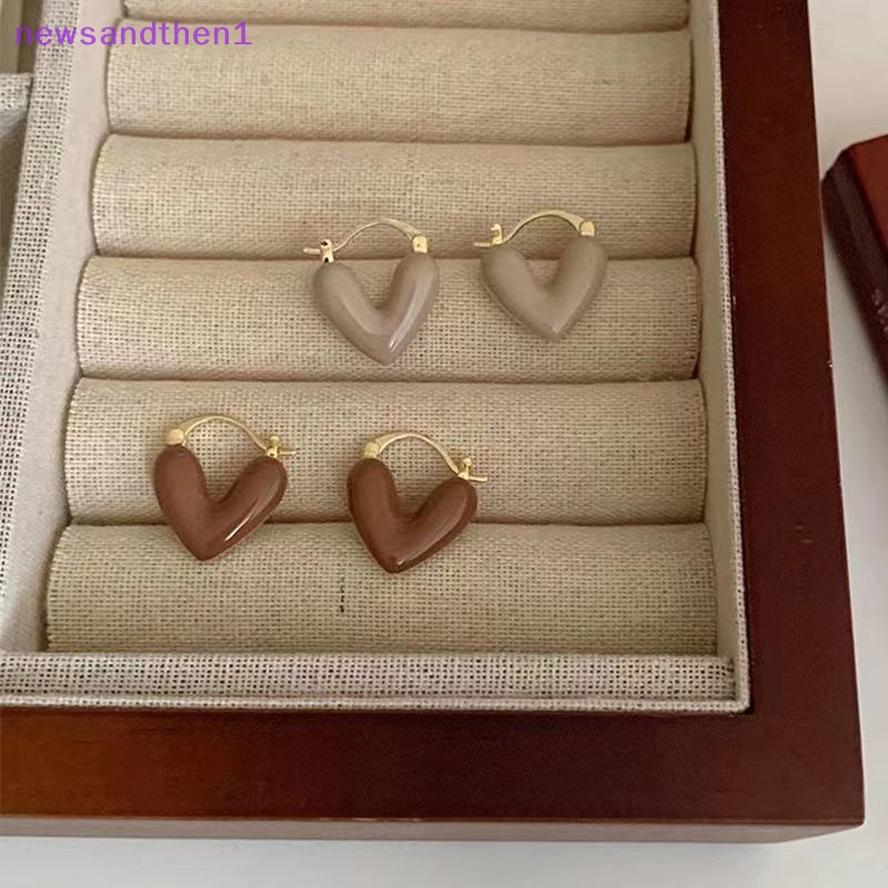 Newsandthen1 เครื่องประดับ ต่างหู จี้รูปหัวใจ สีไวน์แดง สไตล์ฝรั่งเศส โรแมนติก สําหรับผู้หญิง