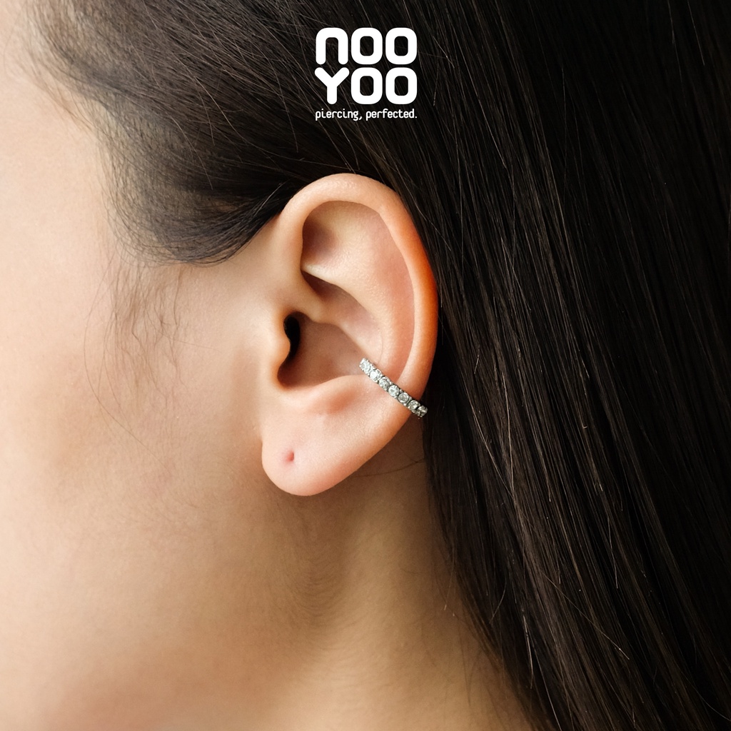 NooYoo ต่างหูสำหรับผิวแพ้ง่าย Crystal Ear Cuff Surgical Steel