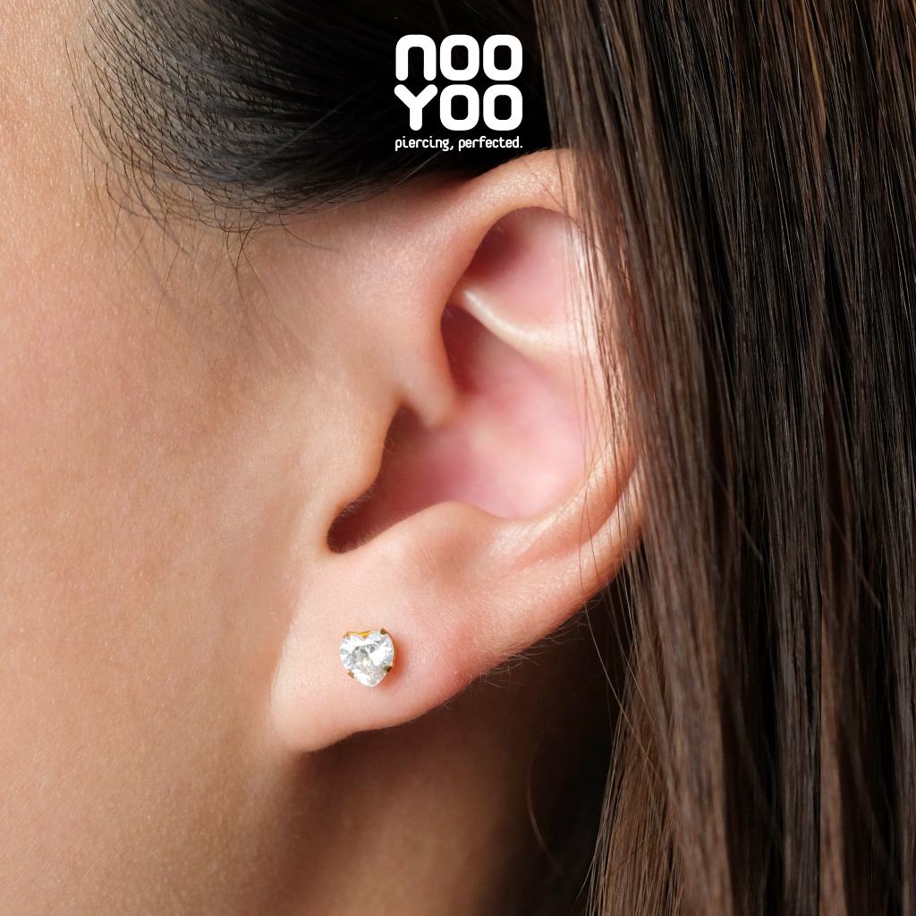 NooYoo ต่างหูสำหรับผิวแพ้ง่าย Cubic Zirconia 5x5 mm Heart