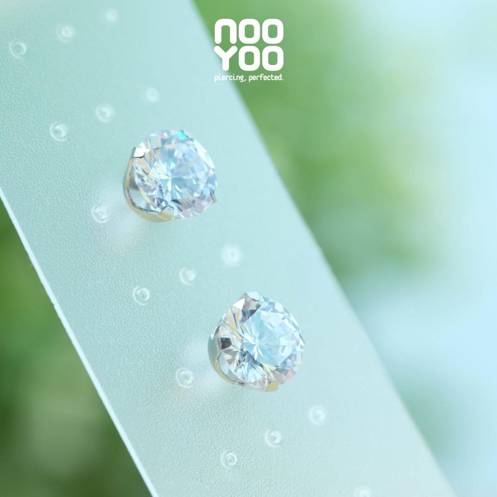 NooYoo ต่างหูสำหรับผิวแพ้ง่าย Cubic Zirconia Round Cut ขนาด 2-8 มม.