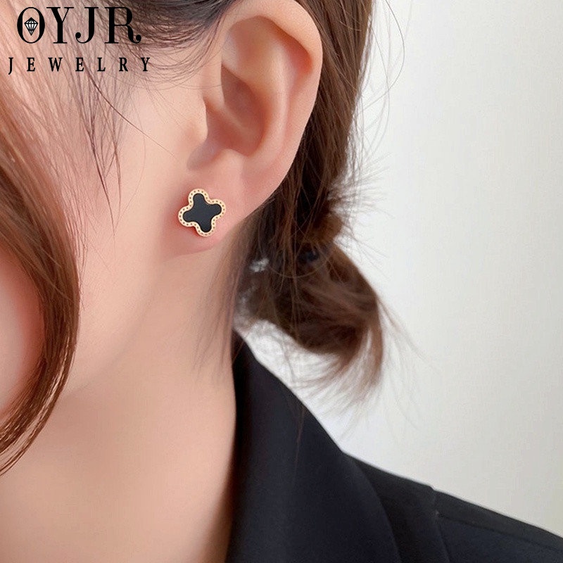 OYJR ตุ้มหูสแตนเลส ต่างหูใบโคลเวอร์ ต่างหูแฟชั่นสําหรับผู้หญิง