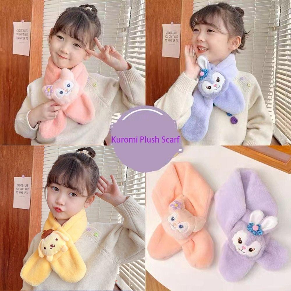 Oceanmap ผ้าพันคอ ผ้ากํามะหยี่ขนนิ่ม ลายการ์ตูน Cinnamoroll น่ารัก ให้ความอบอุ่น สําหรับเด็กผู้หญิง