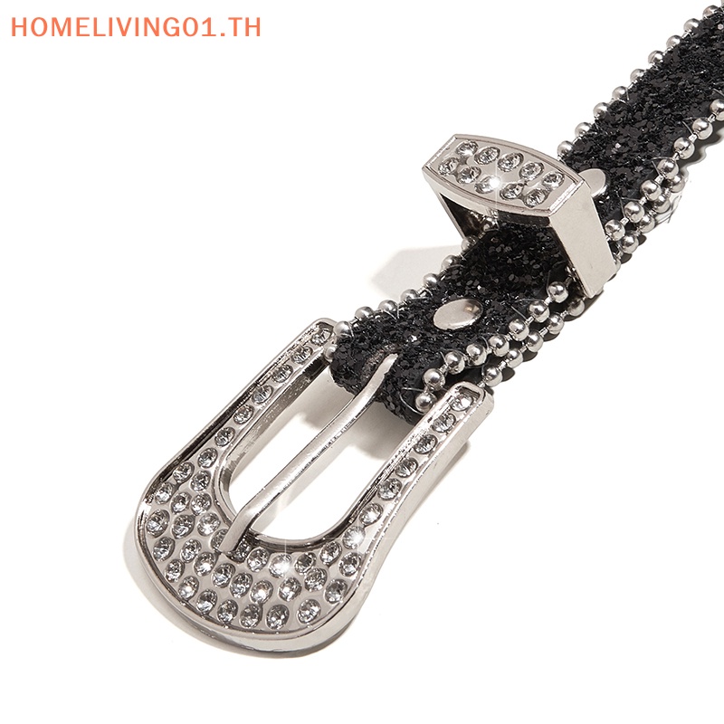 Onehome เข็มขัดหนัง PU ประดับพลอยเทียม สไตล์คาวบอยตะวันตก สําหรับผู้หญิง ผู้ชาย Y2K