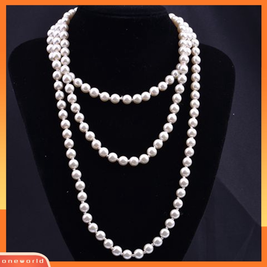 |Oneor| สร้อยคอไข่มุกเทียม สร้อยคอมุกเทียม คลัสเตอร์แก้ว ยาว จําลอง สําหรับครบรอบ