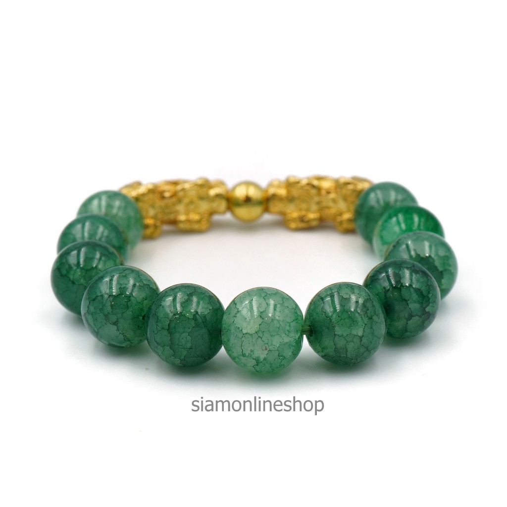 PIXIU กำไลปี่เซียะคู่เรียกทรัพย์ โทนเกล็ดมังกรเขียว ขนาด 12 มม. by siamonlineshop