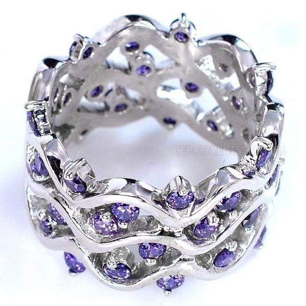 PLINTH แหวนเงินแท้ 925 อเมทิสต์เพชร Tanzanite End เพชรเต็ม112