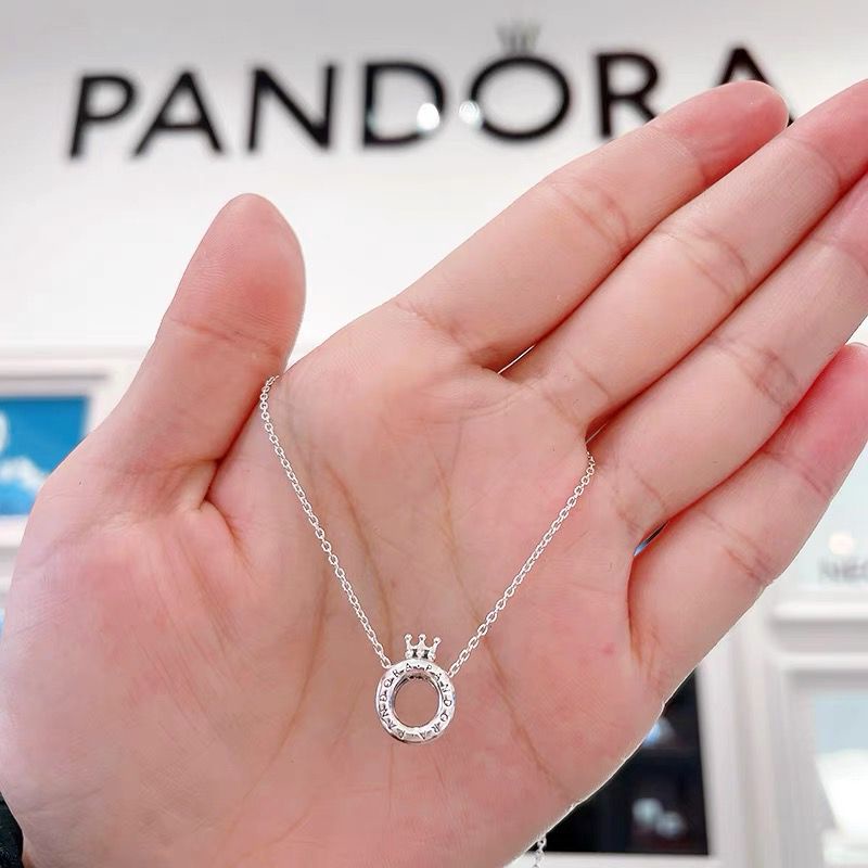 Pandora สร้อยคอเงิน 925 จี้มงกุฎ เครื่องประดับแฟชั่น สําหรับผู้หญิง
