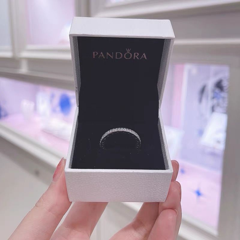 Pandora แหวนเงิน 925 ประดับเพชร 14K สีโรสโกลด์ พร้อมกล่อง สําหรับผู้หญิง งานแต่งงาน