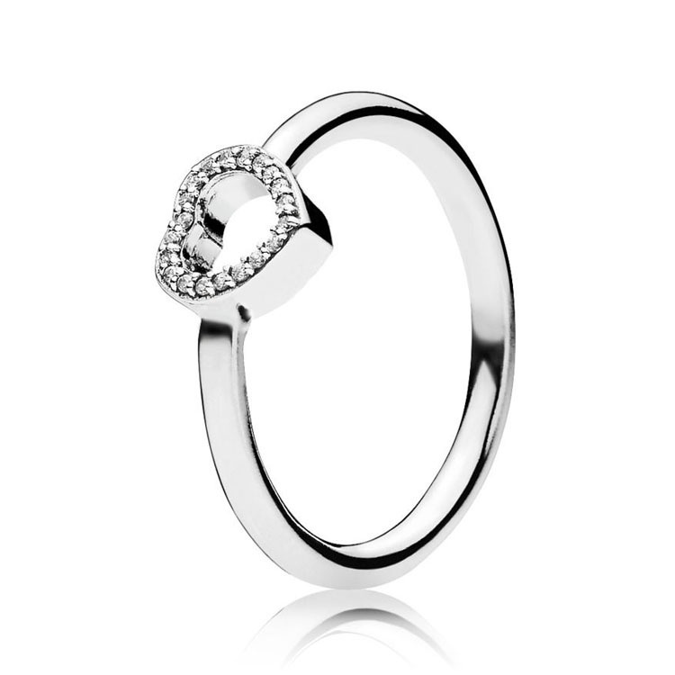 Pandora แหวนเงิน 925 ประดับเพชร เพทาย รูปหัวใจ สไตล์คลาสสิก สําหรับผู้หญิง งานแต่งงาน