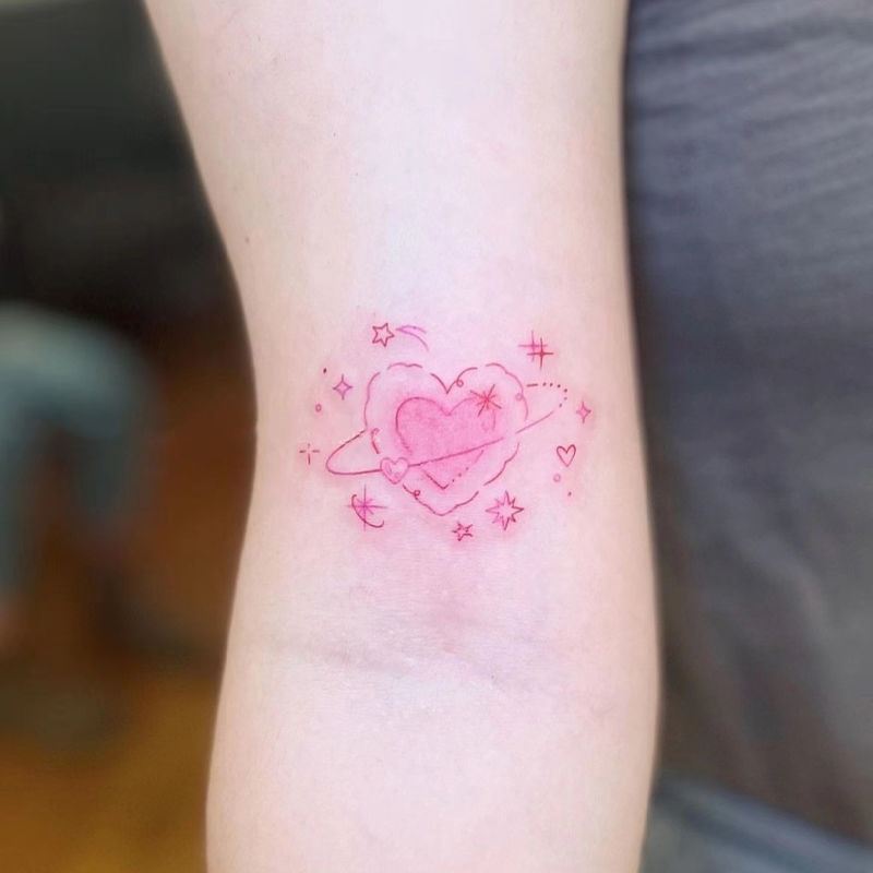 Pink Milky Way สติกเกอร์รอยสักชั่วคราว ลายหัวใจ กันน้ํา ติดทนนาน 7 วัน