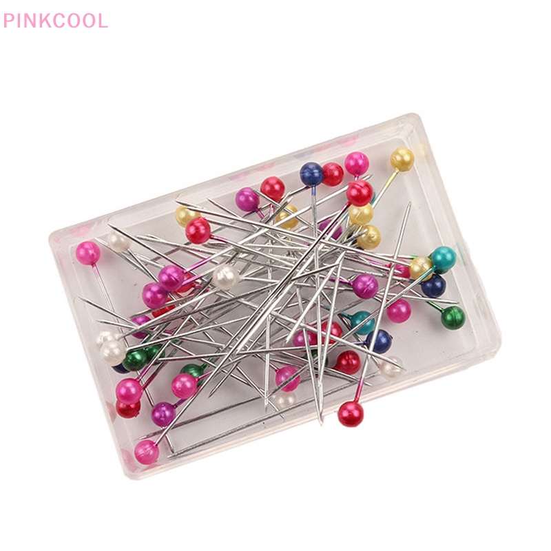 Pinkcool 100 ชิ้น / กล่อง ยาว กลม มุก ฮิญาบ คลิป เข็มกลัด คม โลหะ ฮิญาบ หมุด สําหรับผ้าพันคอ ขายดี