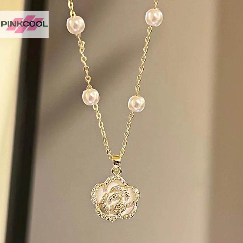 Pinkcool สร้อยคอ จี้ดอกคามิเลีย เคลือบแฟชั่น เครื่องประดับ สําหรับผู้หญิง ขายดี