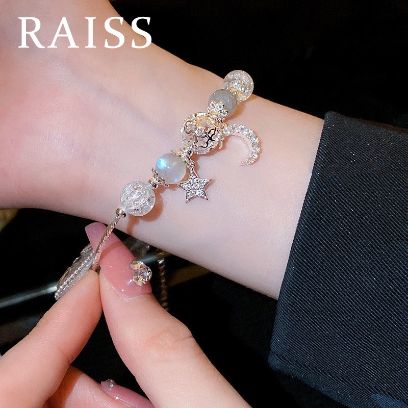 Raiss สร้อยข้อมือ ประดับลูกปัดคริสตัล เพทาย รูปดวงจันทร์ ดาว สีเทา แฟชั่นสําหรับผู้หญิง