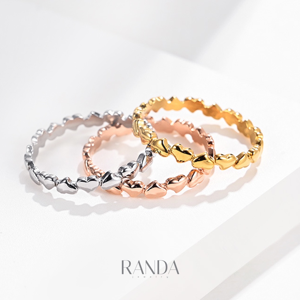 Randa แหวนสแตนเลส มินิฮาร์ท mini heart โดนสารเคมีได้ สีเงิน สีพิ้งโกล สีทอง ไม่ลอก ไม่ดำ ของขวัญ
