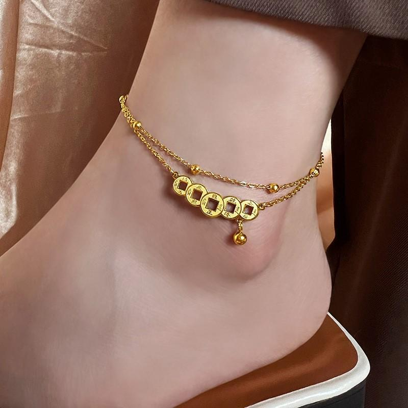 Raymrs สร้อยข้อเท้าโซ่ สเตนเลส ทอง 18K กันน้ํา ไม่จางหาย เครื่องประดับ สําหรับผู้หญิง ของขวัญ