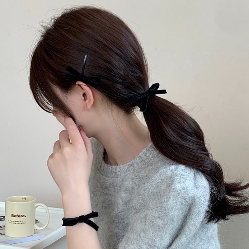 Roselife ยางมัดผมหางม้า ผ้ากํามะหยี่ สีดํา สไตล์เกาหลี สําหรับผู้หญิง 1 ชิ้น