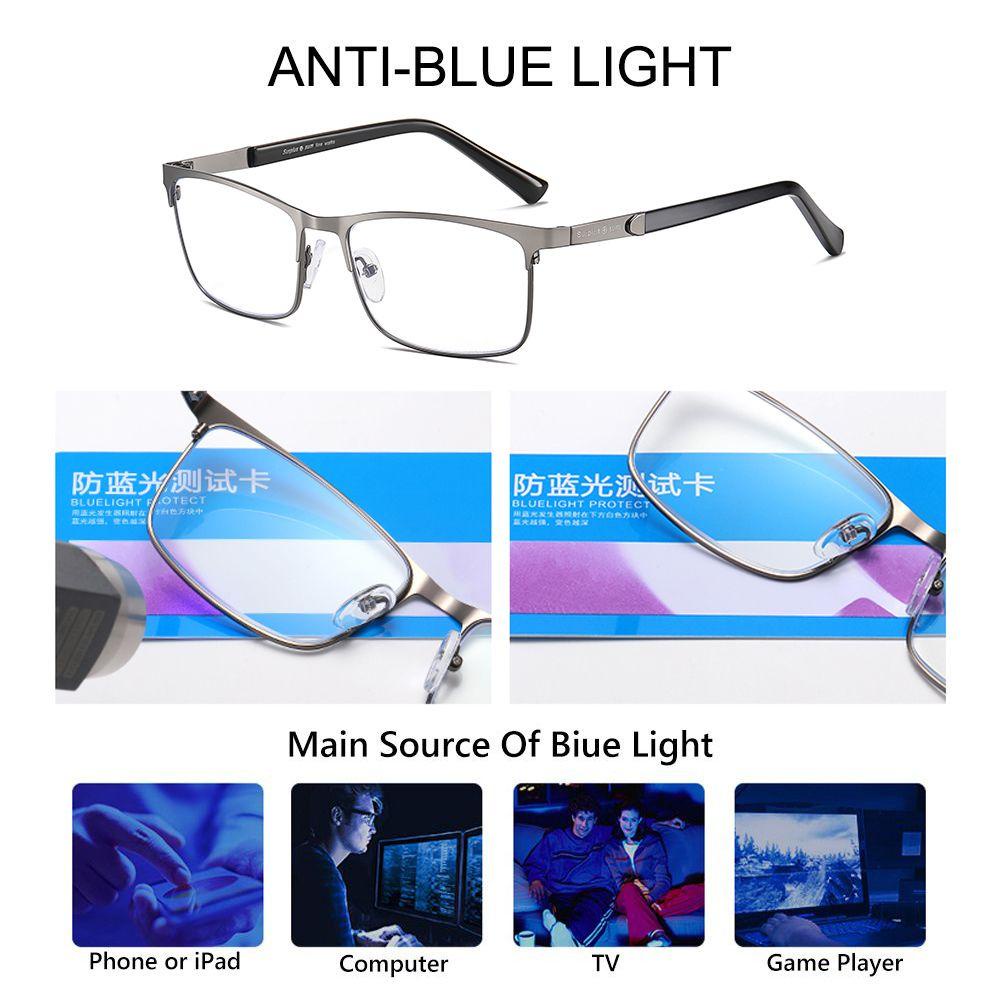 SUBEI +1.0~+4.0 Anti Blue Light Rectangle Readers Glasses Reading Glasses for Men & Women Reading Stainless Steel Ultra-light Eyeglasses Business Men
