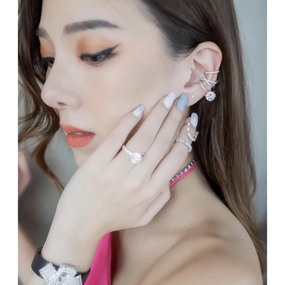 SWAN - Simple Cuff ต่างหูหนีบ เงินแท้ ไม่ต้องเจาะ ฝังเพชรคิวบิกเซอร์โคเนีย cubic zirconia