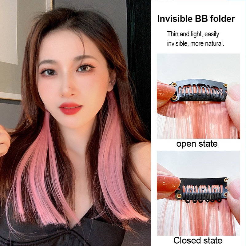 Shiny B&S  New แฮร์พีช ผมปลอม ไฮไลท์ สีชมพู ผมตรง 55 ซม.